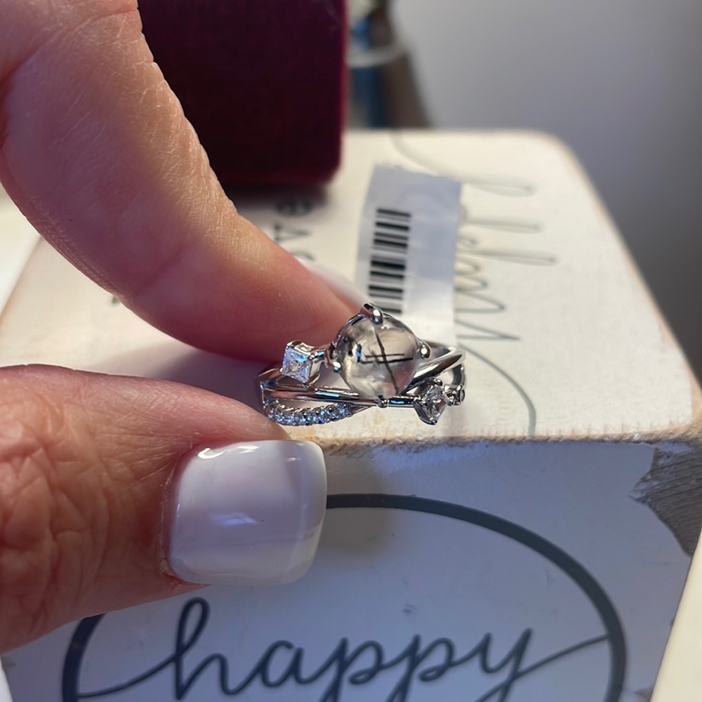 Natural Imported Genuine Black Rutile Solid .925 Sterling Silver Ring